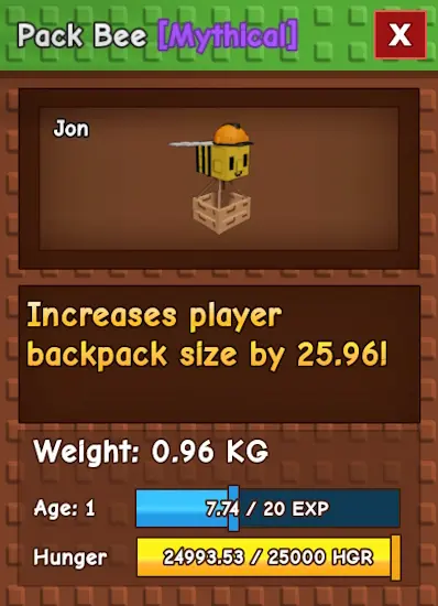 Grow a Garden: Cách tăng kích thước ba lô 2 gamen.vn pack bee passive and stats
