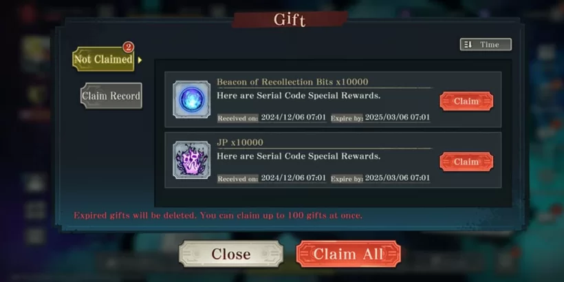 Codes Jujutsu Kaisen Phantom Parade tháng 6/2025 1 jujutsu kaisen phantom parade android ios gift screen with unclaimed gifts 1 jpg 820 gamen.vn